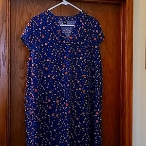 Womens blue and red flower print cap sleeve dress